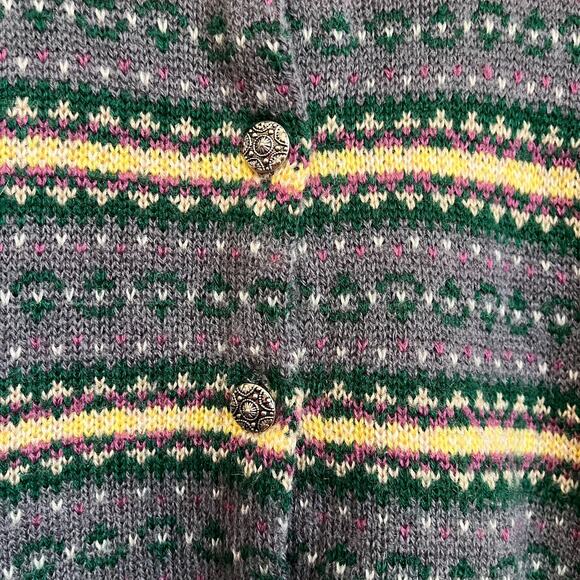 Vintage Grand Isle Nordic Womens Cardigan Sweater Size L Gray Fair Isle Cabin - Picture 5 of 7